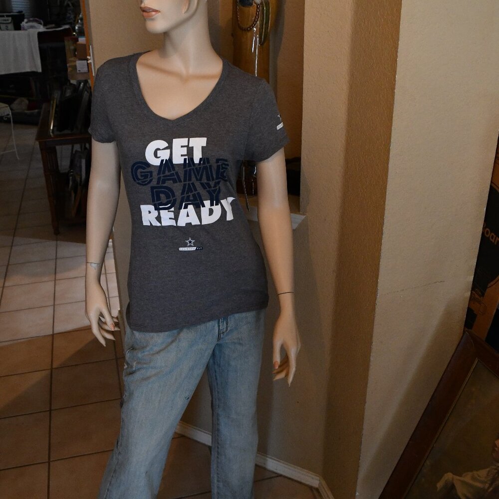 Dallas Cowboys Cowboy FIT NFL V Neck Women's Gray Heather Gameday Ready TEE NWT